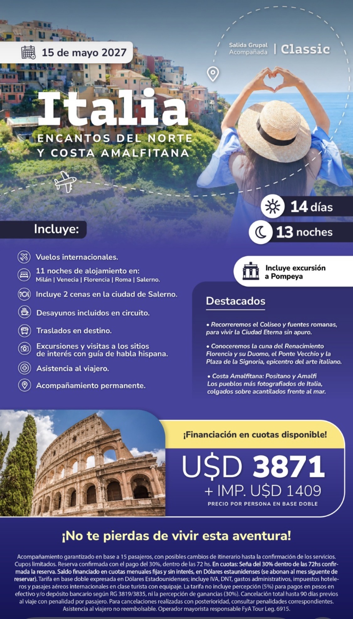 Paisaje de Italia: norte y Costa Amalfitana